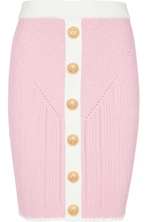 Balmain Kjol, Dam, L, Polyester, Knäppt Stickad Kjol