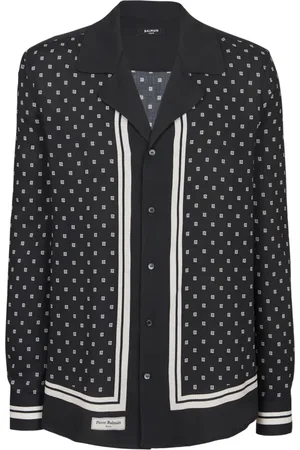 Balmain Skjorta, Herr, L, Polyester, Skjorta med monogram och scarftryck