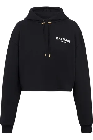 Balmain Sweatshirts & Hoodies, Dam, XS, Bomull, Flocked Paris huvtröja