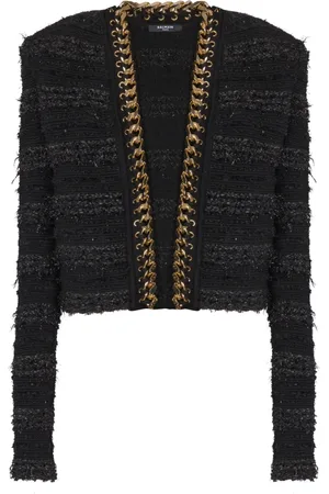 Balmain Jacka, Dam, M, Bomull, Kant-till-kant stickad jacka med kedja