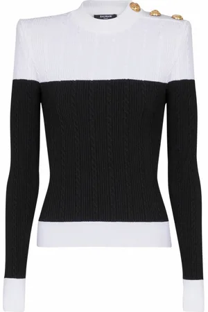 Balmain Stickade tröjor & koftor, Dam, L, Polyester, Långärmad tviskiktad stickad topp