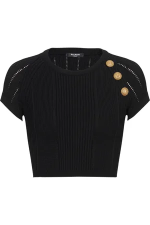 Balmain Stickade tröjor & koftor, Dam, S, Polyester, 3-knappig finstickad topp