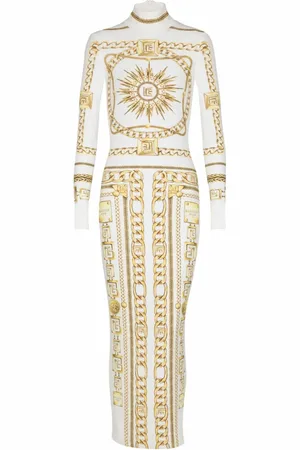 Balmain Klänning, Dam, S, Lång tryckt bodycon-klänning med Foulard-mönster