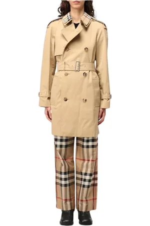 Burberry Kappa, Dam, 2Xs, Bomull, Trench Coat med Rutig Krage