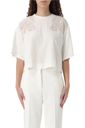 Elisabetta Franchi Blusar & Skjortor , Dam, XL, Svart Spets Cropped Tee