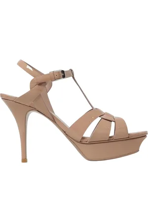 Saint Laurent Skor, Dam, 38 1/2 EU, Läder, Blush Platform Sandal Heels