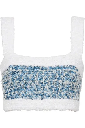 Balmain Topp, Dam, S, Denim, Denim Tweed Crop Top