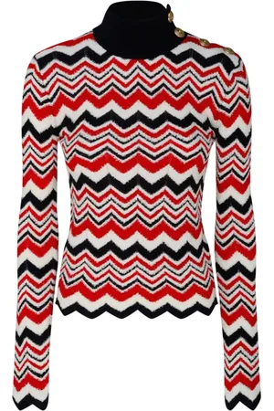 Balmain Stickade tröjor & koftor, Dam, 2Xs, Chevron Stickad Tröja