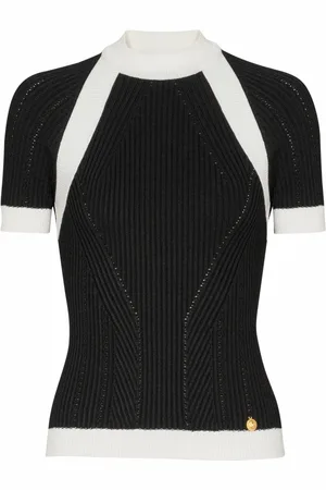 Balmain Stickade tröjor & koftor, Dam, M, Polyester, Kortärmad stickad topp