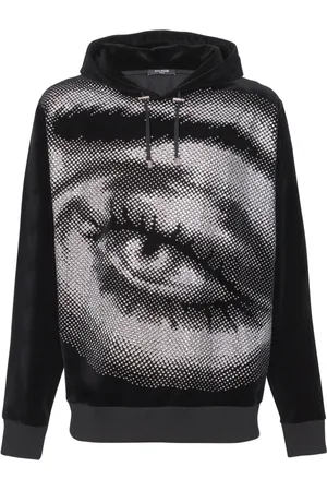 Balmain Sweatshirts & Hoodies, Herr, S, Bomull, Velvet hoodie med kristaller i ett ögonmotiv
