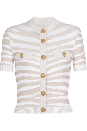Balmain Stickade tröjor & koftor, Dam, S, Polyester, Zebra stickad kofta