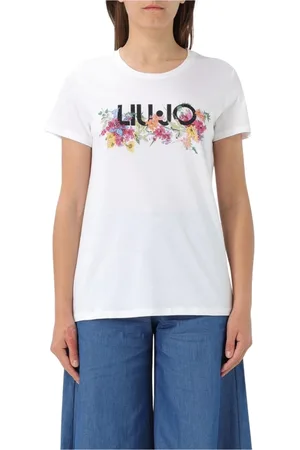 Liu Jo Topp, Dam, XS, Bomull, Svart Blommig Kortärmad T-Shirt