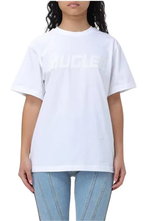MUGLER Topp, Dam, S, Bomull, Logo T-shirt Kvinna Vit