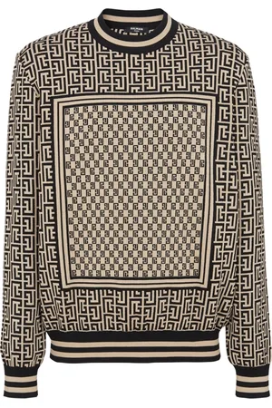 Balmain Stickade tröjor & koftor, Herr, M, Polyester, Mini monogram jumper