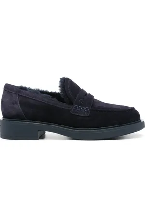 Gianvito Rossi Skor, Dam, 38 1/2 EU, Mocka, Marinblå Mocka Penny Loafers