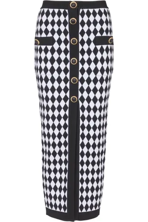 Balmain Kjol, Dam, S, Polyester, Diamant jacquard midi kjol