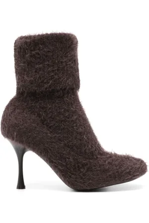 Gianvito Rossi Skor, Dam, 38 EU, Läder, Stickade ankelstövlar i cederträbrunt