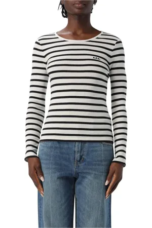 A.P.C. Topp, Dam, L, Bomull, Beige Randig Sweatshirt