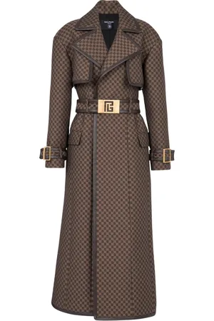 Balmain Kappa, Dam, XS, Bomull, Mini monogram jacquard trenchcoat