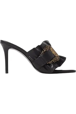 VERSACE Skor, Dam, 35 EU, Svarta Rynkade Högklackade Sandaler