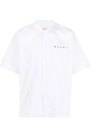 Marni Skjorta, Herr, S, Bomull, Tryckt logotyp poplin skjorta