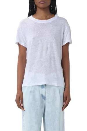 IRO Topp, Dam, M, Linne, Snygg Vit T-shirt Avslappnad Passform Kortärmad