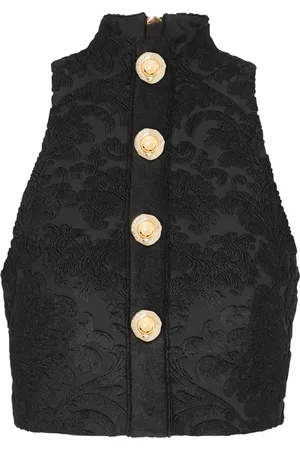 Balmain Topp, Dam, M, Polyester, Barockmönstrad knäpptopp