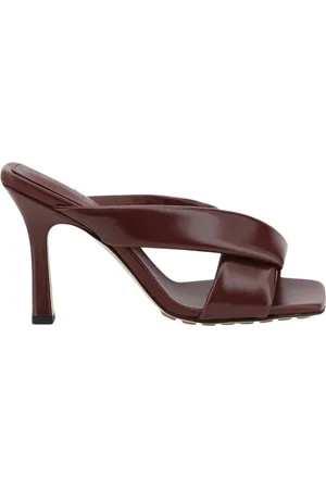 Bottega Veneta Skor, Dam, 38 1/2 EU, Läder, Brun läder korsrem häl sandaler