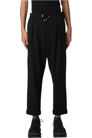 Balmain Byxor, Herr, L, Svarta Veckade Avslappnade Byxor
