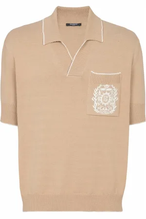 Balmain Stickade tröjor & koftor, Herr, 2Xl, Bomull, Broderad stickad polotröja