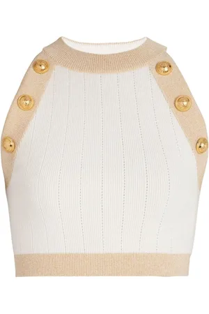 Balmain Topp, Dam, L, Polyester, Ivory Ribbad Viskosblandningstopp