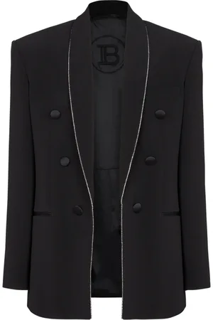 Balmain Kostym, Herr, L, Kavaj i crêpe med sjalkrage och strass