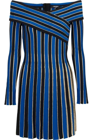 Balmain Klänning, Dam, 2Xs, Polyester, Metallisk randig stickad klänning