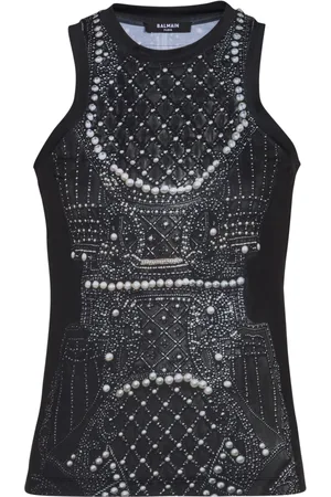 Balmain Topp, Dam, S, Polyester, Mjuk tanktop med falsk broderiutskrift