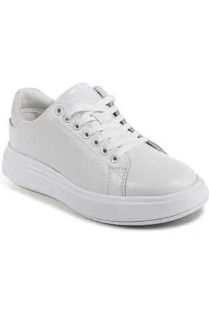 Calvin Klein Skor, Dam, 40 EU, Läder, Vit Läder Sneaker med Snygg Detalj