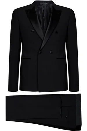 Emporio Armani Kostym, Herr, XL, Polyester, Svart enkelknäppt kostym med satinrevers