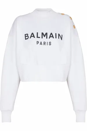 Balmain Sweatshirts & Hoodies, Dam, L, Bomull, Tryckt Paris sweatshirt