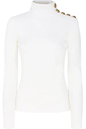 Balmain Stickade tröjor & koftor, Dam, 2Xs, Vit Chevronstickad Tröja
