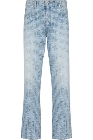 Balmain Jeans, Herr, W33, Denim, Monogrammed jacquard denim jeans