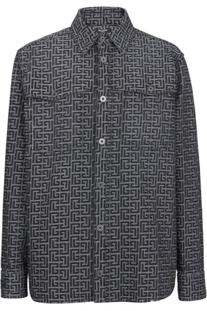 Balmain Skjorta, Herr, 2Xl, Denim, Monogrammärkt skjorta