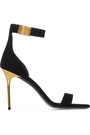 Balmain Skor, Dam, 40 EU, Mocka, Svarta Mockasandaler med Guld Detaljer