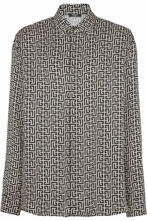 Balmain Skjorta, Herr, M, Monogrammönstrad flödande skjorta