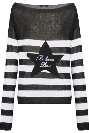 Balmain Stickade tröjor & koftor, Dam, 2Xs, Båtringad tröja med stjärnmönster