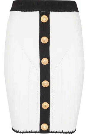 Balmain Kjol, Dam, XS, Polyester, Knäppt Stickad Kjol
