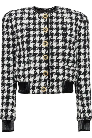 Balmain Jacka, Dam, S, Tweed, Houndstooth Jacka med Knappstängning