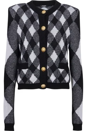 Balmain Stickade tröjor & koftor, Dam, S, Gingham stickad kofta