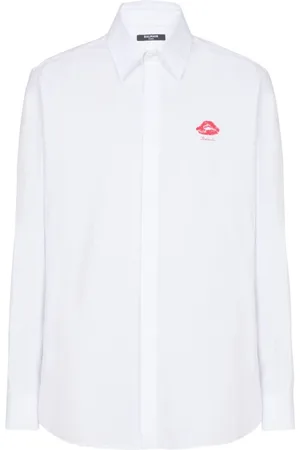 Balmain Skjorta, Herr, L, Bomull, Kiss Shirt Bomull Brösttryck Vit