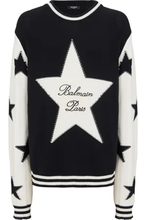 Balmain Stickade tröjor & koftor, Herr, M, Bomull, Tröja med stjärnmönster