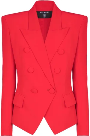 Balmain Jacka, Dam, M, Röd dubbelknäppt jacka med fickor