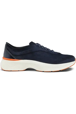 santoni Skor, Herr, 43 1/2 EU, Marinblå Sneakers med Perforerad Detalj